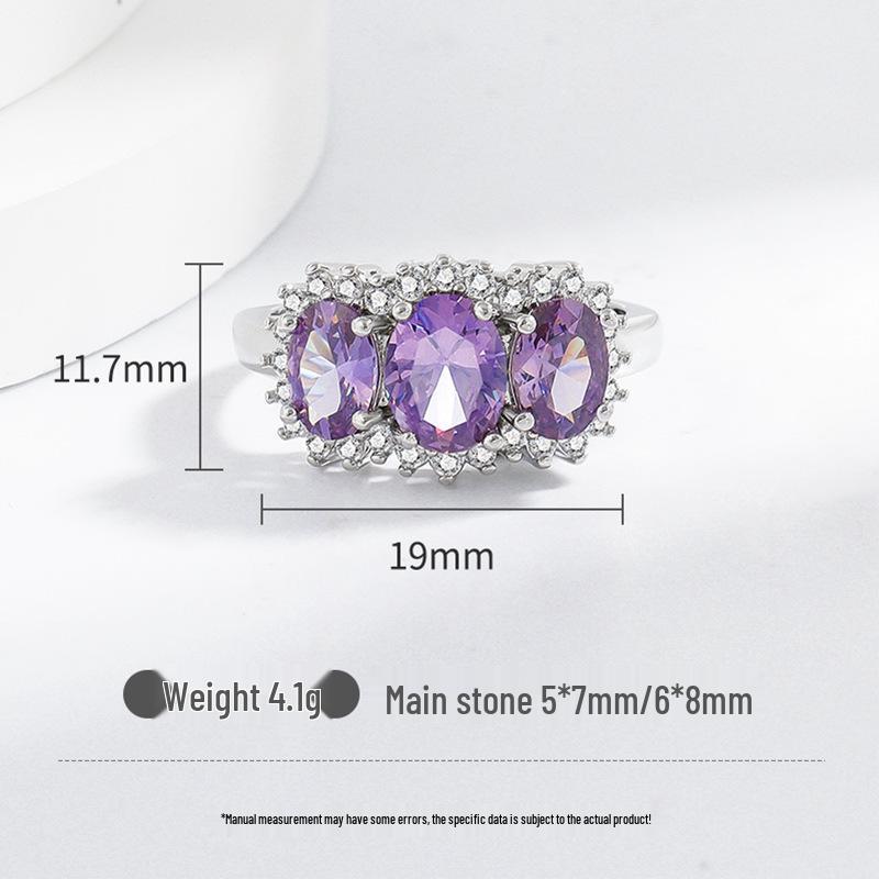 Imitation Amethyst & Purple Zircon Fashion Ring for Women In 925 Silver.
