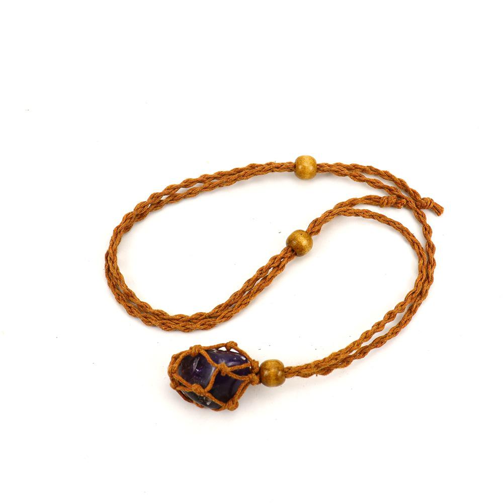 Adjustable Hand-Woven Crystal Stone Necklace with Net Bag Pendant