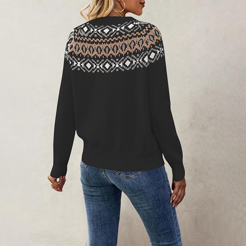 New Autumn and Winter Hot Sale Jacquard Retro Sweater Large Size Crew Neck Pullover Knitted Sweater