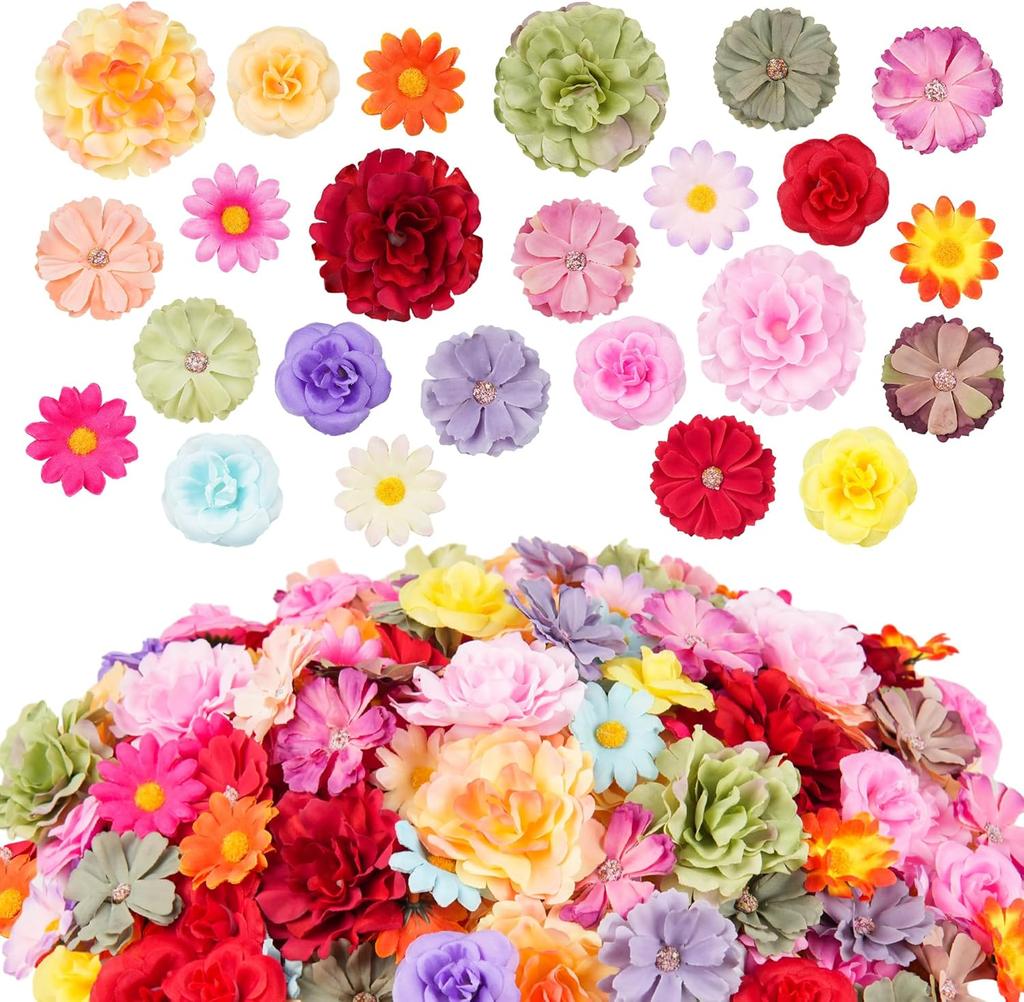 25Pcs Mix Artificial Flowers Heads Silk Fake Flower for Home Decor Garden Wedding Decoration DIY Craft Garland Gift Accessories