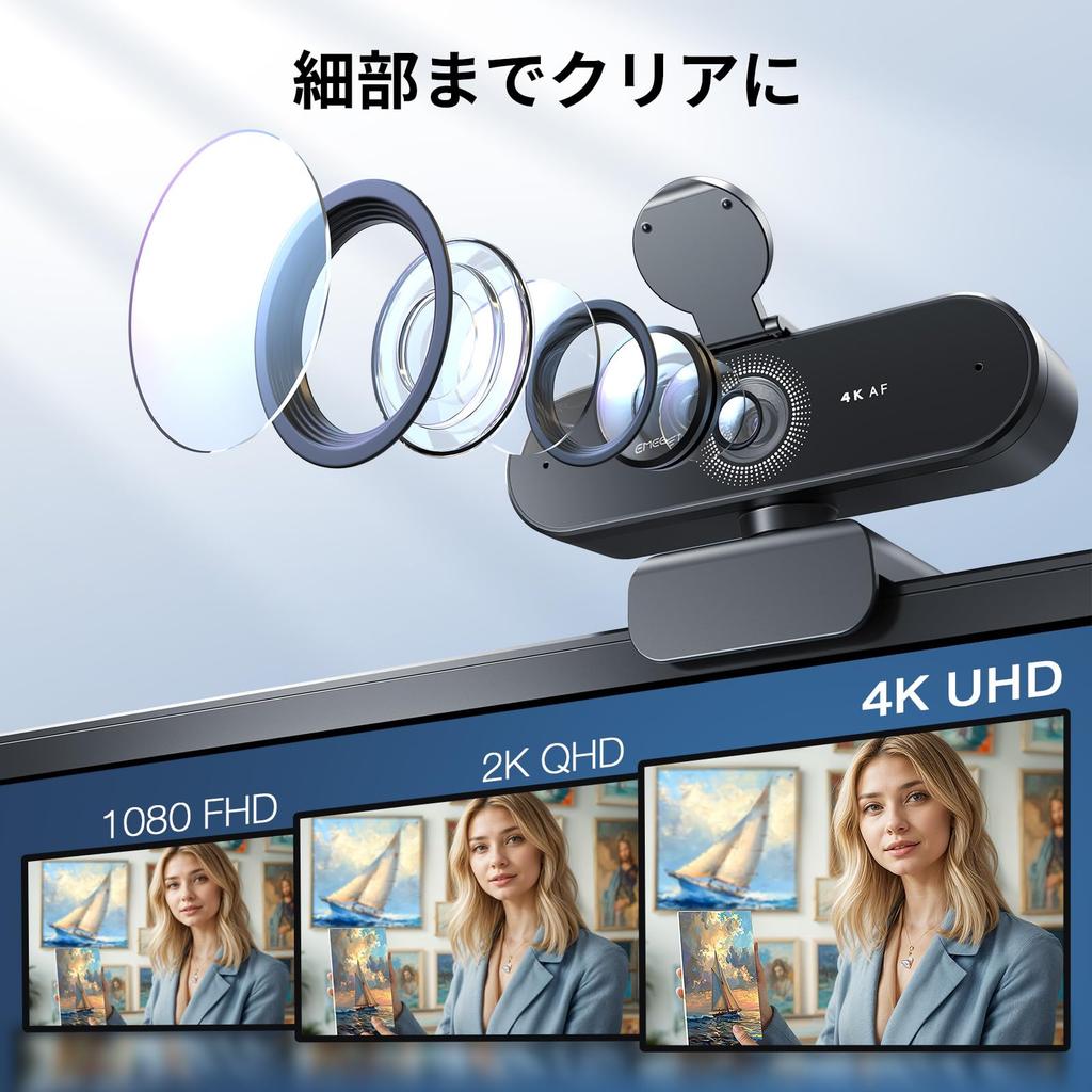 EMEET NOVA 4K Webcam UHD Webcam with PDAF Dual Field of Automatic Light Plug Privacy Suitable for Remote Meetings Live Streaming Autofocus,