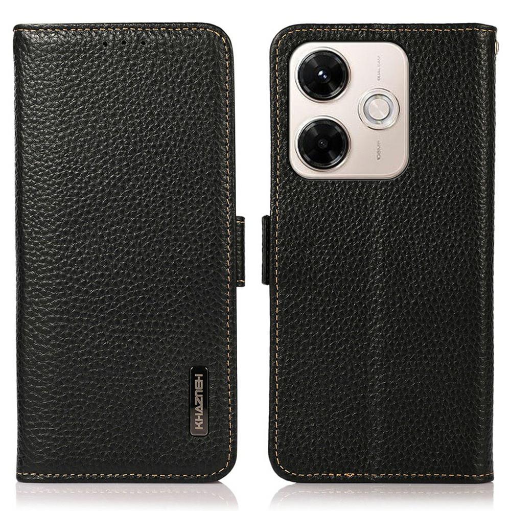 KHAZNEH for Xiaomi Redmi 13x 4G Phone Case Genuine Cow Leather Cover RFID Blocking