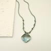 Elegant Blue Braided Rope Labradorite Necklace with Stainless Steel and Natural Stone Pendant