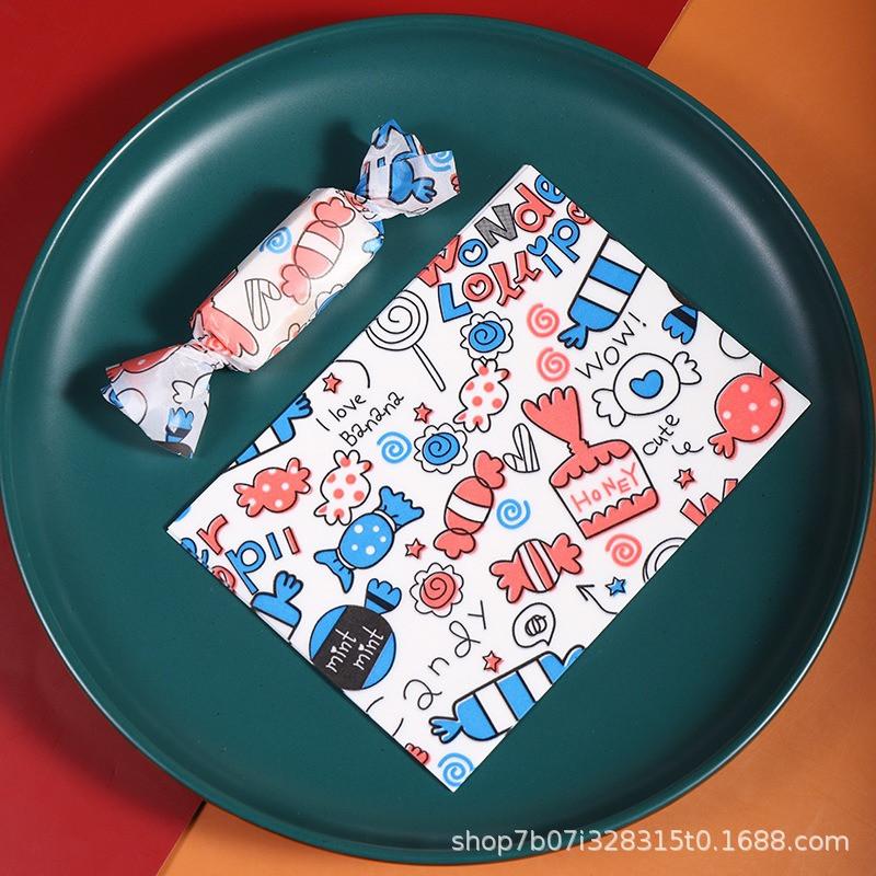 100Pcs/pack Cartoon Printed Handmade DIY Nougat Candy Packaging Oil Papers Milk Taffy Wrapper New Year Holiday Party Decoration