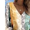 Lady Bohemian Retro Western Style V-Neck Shirt - Lantern Sleeve Top, suitable for casual outfits and vacation wear. Regular fit without stretch.