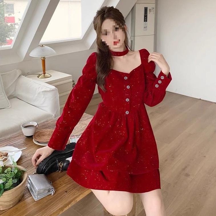 Spring Arrival Sequin Square Neck Long Sleeve Princess Dress for Formal Events