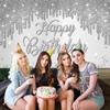 Happy Birthday Banner Silver Birthday Decorations for Women - Large Happy Birthday Backdrop Photography Background Banner Sign, Birthday Party Decor