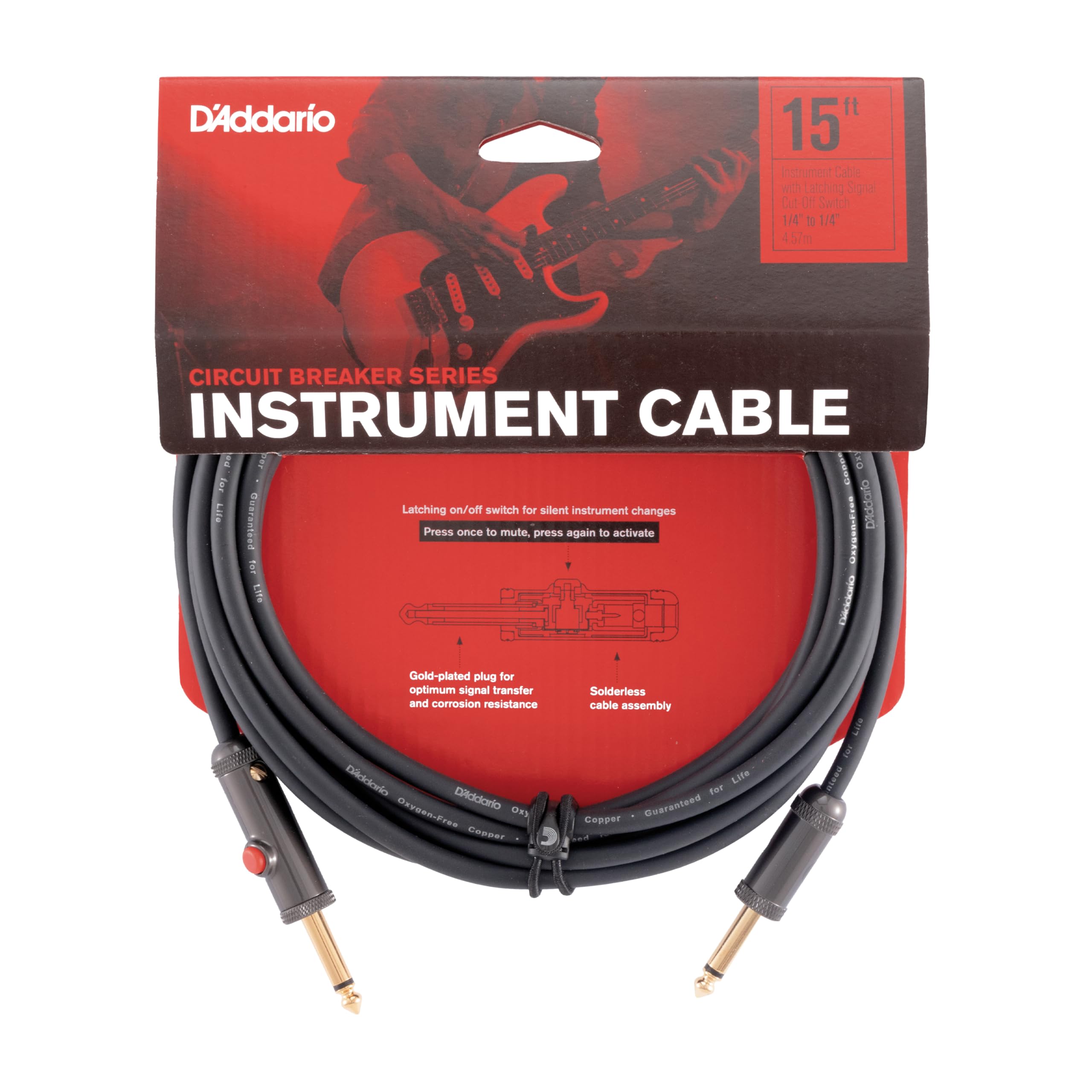 

D Addario Custom Series Circuit Breaker Cable with Latching Mute Switch, 9.1m, S-S, PW-AGL-30