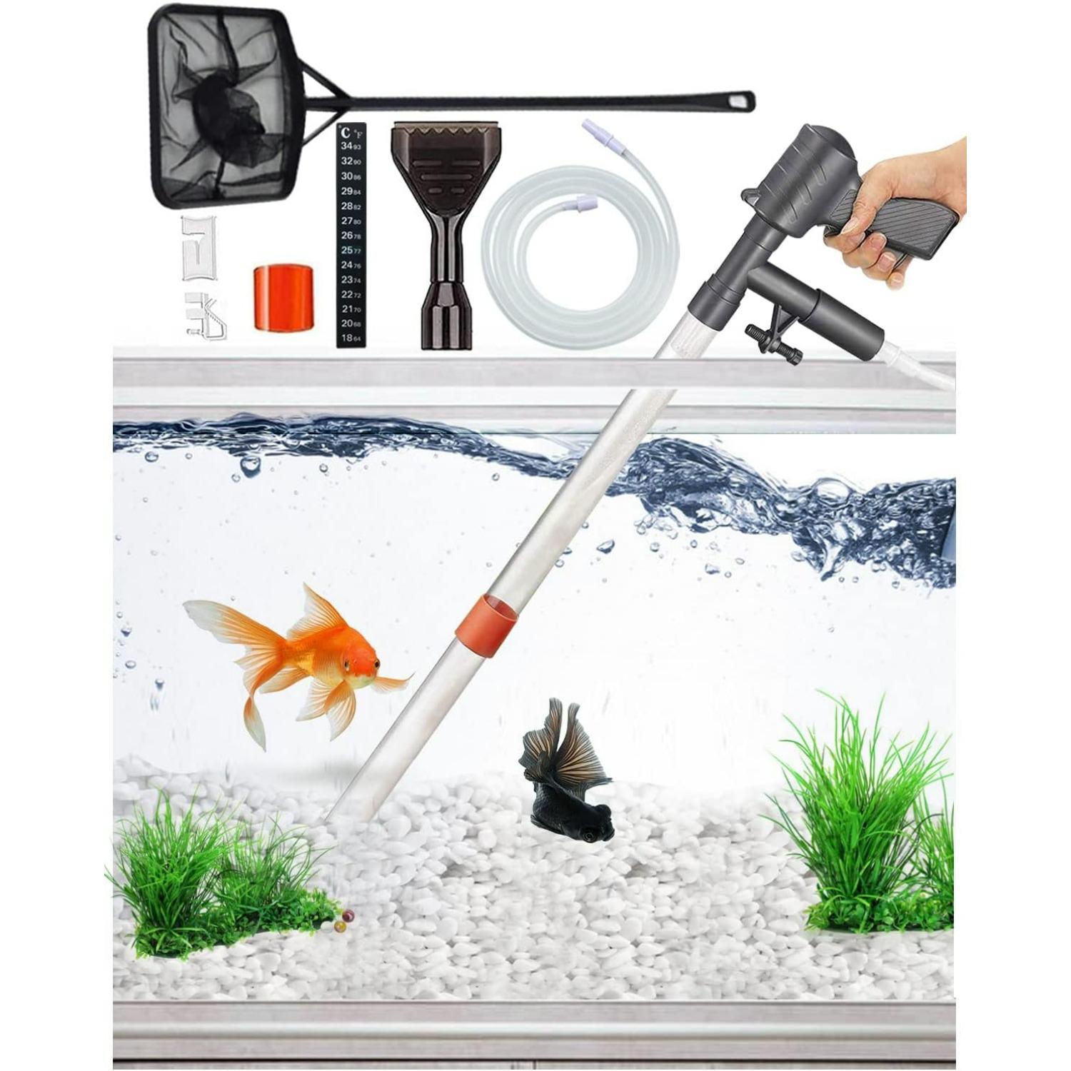 Aquarium Gravel Cleaner Vacuum Fish Tank Vacuum Cleaner Tools for Aquarium Water Changer with Aquarium Thermometers Fish Net kit Use for Fish Tank F