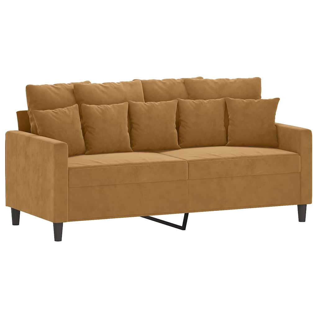 2 Piece Sofa Set with Cushions Brown Velvet