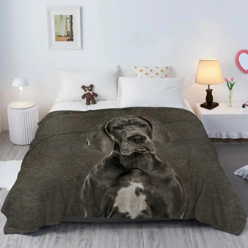 Gray Big Dog Digital-printed Polyester Bedroom Velvet Flannel Soft Sofa Cover Blanket Fleece Soft Sofa Cover Blankets for Beds