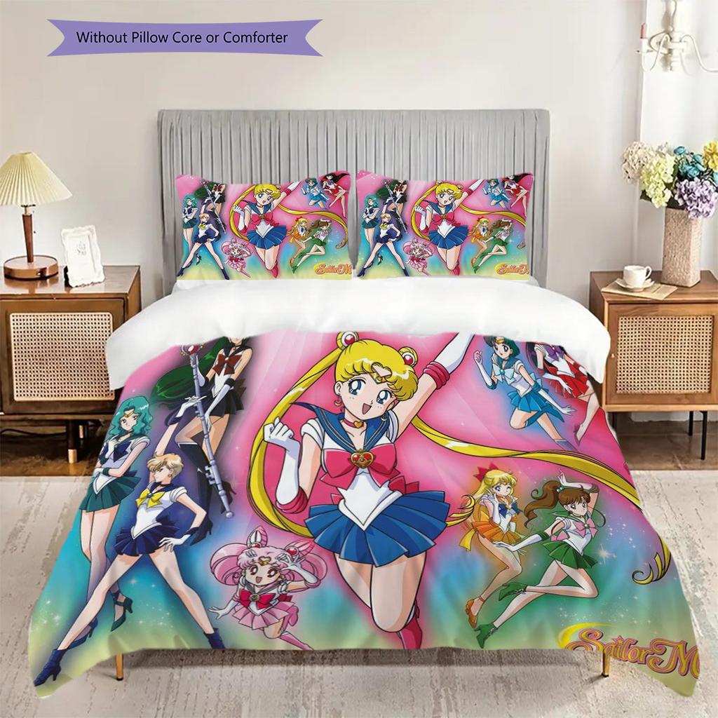 Cute cartoon theme Sailor Moon Tsukino Usagi cartoon comfortable home duvet cover and pillowcase (1 * duvet cover+2 * pillowcase, without core)A3