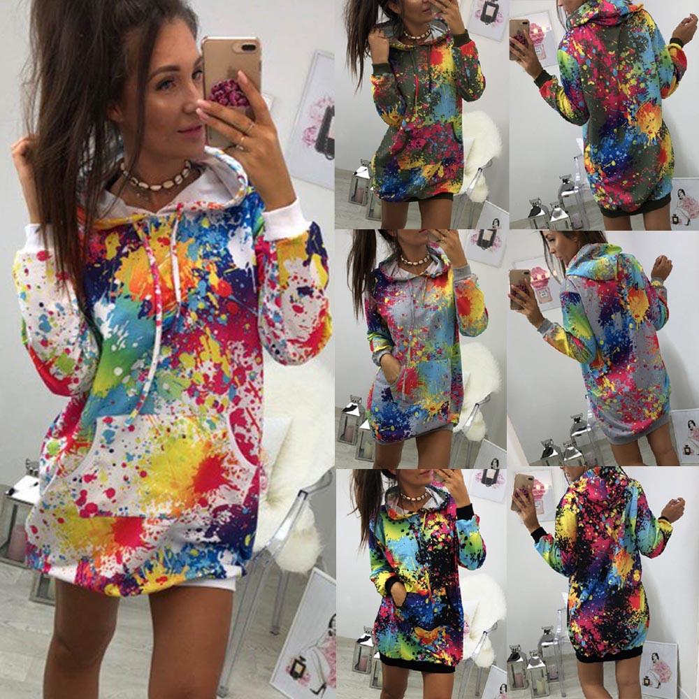 

Fashion Womens Colorful Tie dyeing Print Sweatshirt Hooded Overcoat Blouse Tops