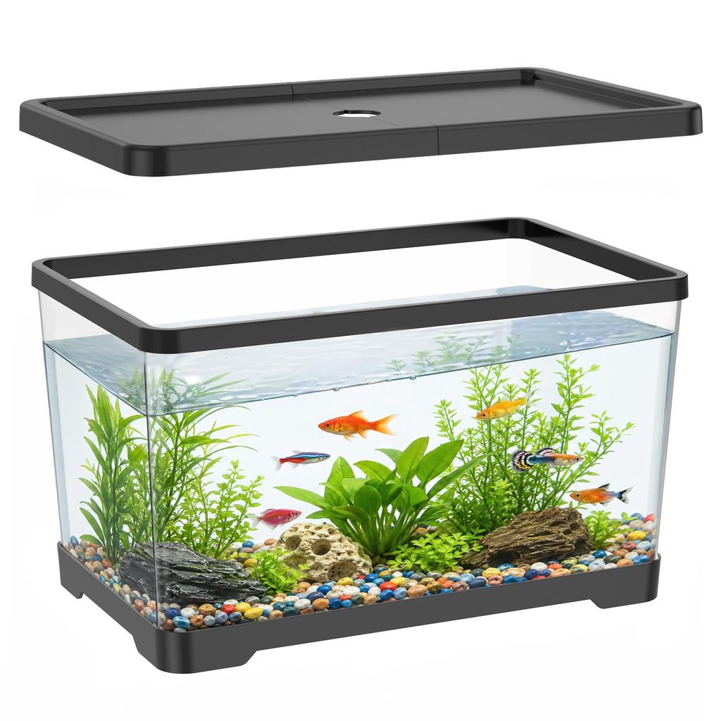 Acquario di Plastica da 2 Galloni con Foro di Scarico - 30x19x17cm Acquario Rettangolare Piccolo Antirottura per Pesci Betta & Guppy - Terrario Trasparente da Scrivania