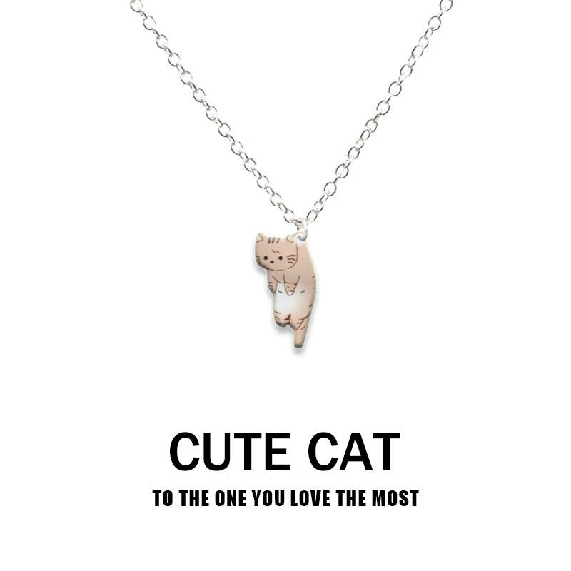 Lovely Creative Cute Cartoon Cat Pendant Necklace for Women Girl Multi Color Kitten Metal Chain Choker Couple Party Gfit Zircon