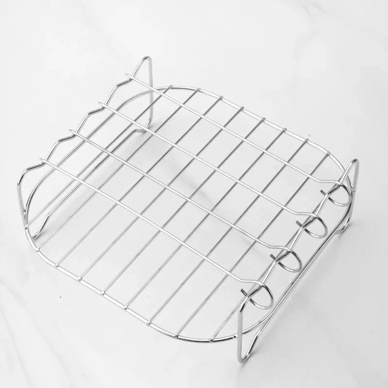 Stainless Steel Air Fryer Grill Steamer 2 Tier Rack with 4 Skewers Multi Function BBQ Cooking Accessories for Home Outdoor