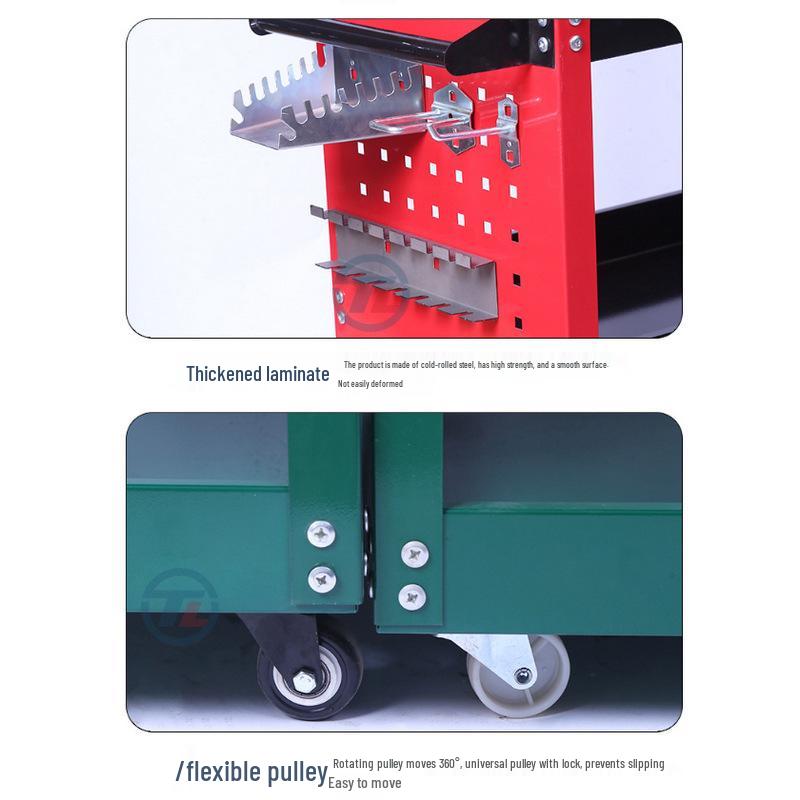 Three-Layer Tool Cart with Wheels & Pegboard - Universal Casters for Auto Repair