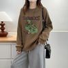 Plus Size Women Casual Thick Printed Crew Neck Long Sleeve Sweatshirt