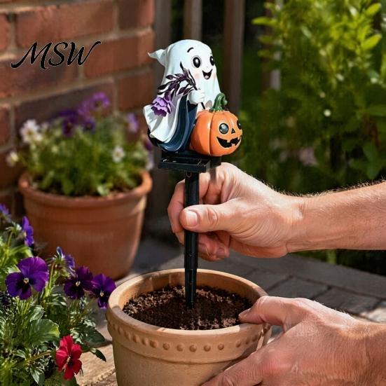 Outdoor Halloween Yard Decorations Solar Ghost Pumpkin Stake Light, LED Auto Light Sensor Garden Lamp, Waterproof Cute Lawn Ornament Decorative Ground