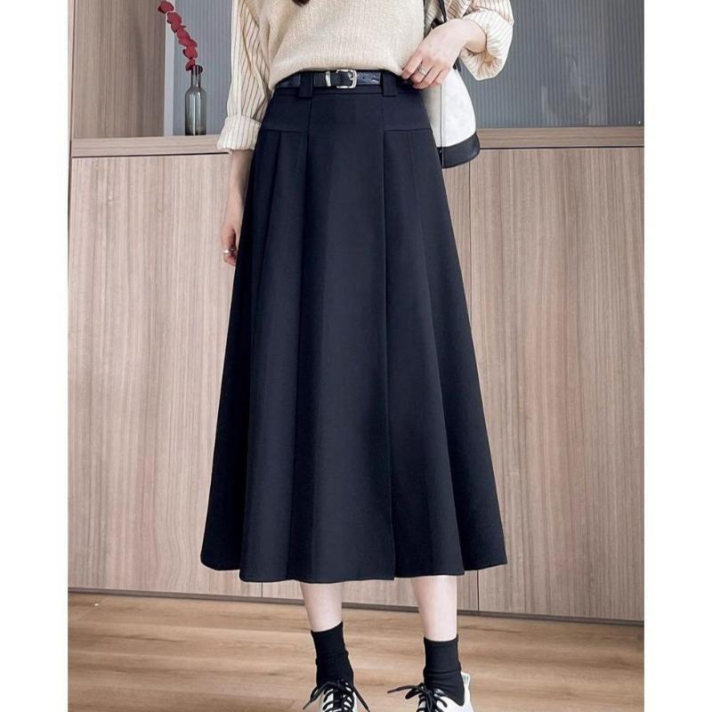 High Chic Gray Skirt Pleated Waist Slimming Midi Length Elegant Long Skirt For Ladies
