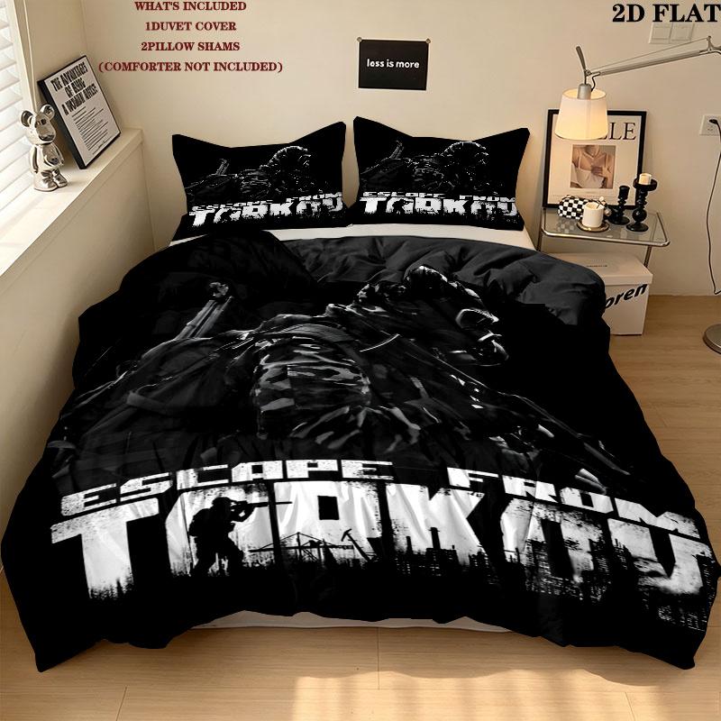 Escape Tarkov Vzor Povlečení Přikrývka Sada Povlak na přikrývku Povlak na polštář Domácí dekorace Dárek k narozeninám (1 * povlak na přikrývku + 2 * povlak na polštář bez výplně)