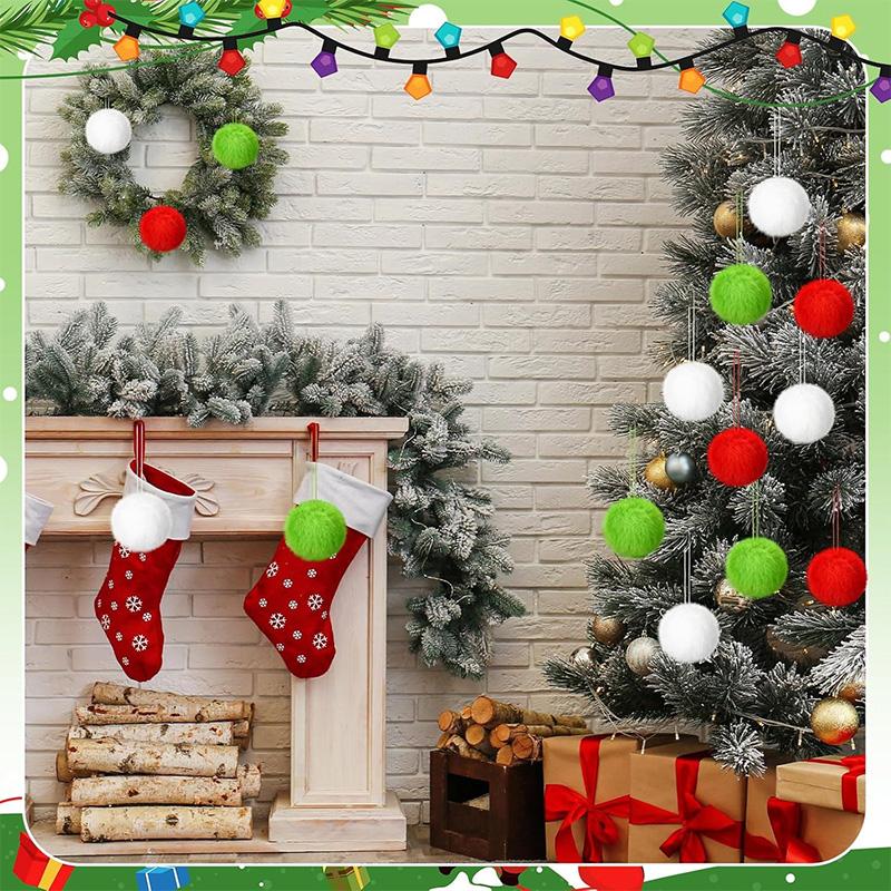 6Pcs 6cm Red Green White Christmas Fluffy Ball Hanging Ornaments for Halloween Party Xmas Home New Year 2026 Navidad Decor