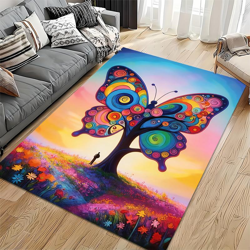 Colorful Butterfly Tree Art Carpet for Living Room – Vibrant Design Decor Suitable for Use As an Anti-slip for Living Room Bedroom Sofas