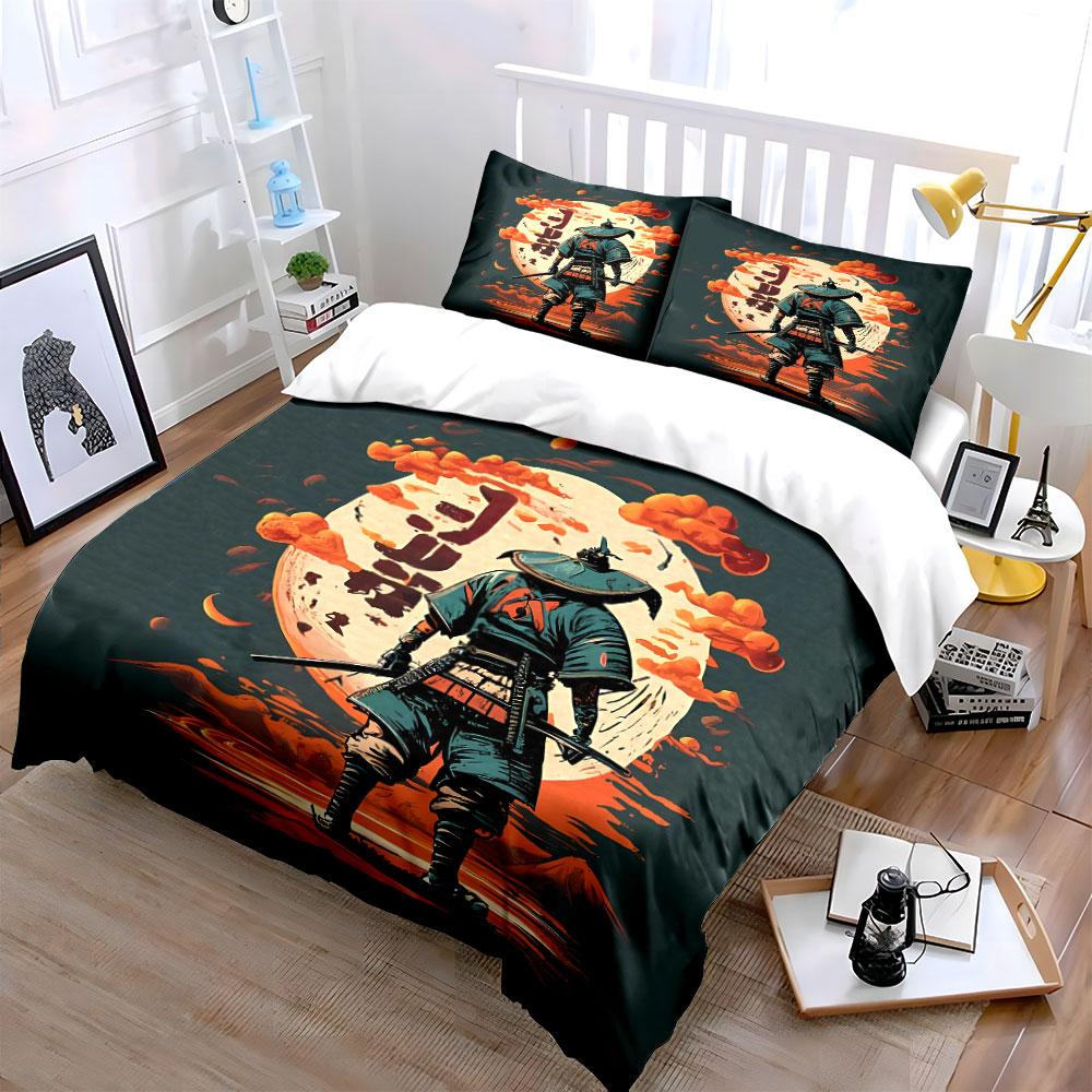 Samurai Art Decor Set Soft Comfortable Duvet Cover Bedding Set Included 1*Duvet Cover & 2*Pillowcases, Gift