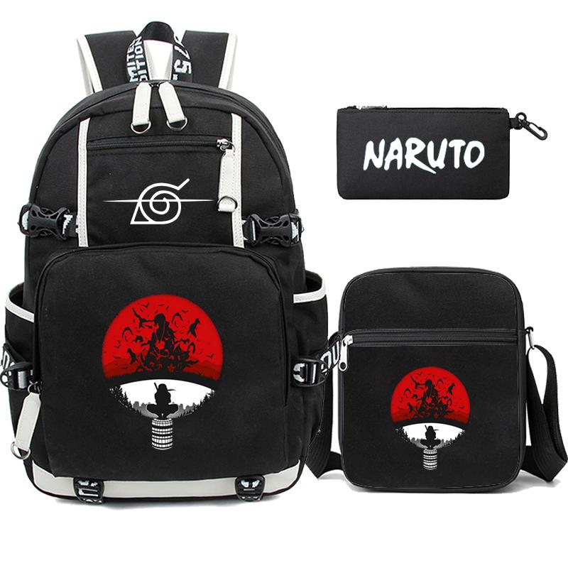 3 stk/sett Anime Naruto Uzumaki ryggsekk for tenåringsgutt jente tilbake til skolen ryggsekk Student skolesekk menn kvinner fritid reiseveske