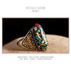 Adjustable Open Ring With Motif Vintage Tibetan Nepalese Style Handmade Copper Plated Unisex Finger