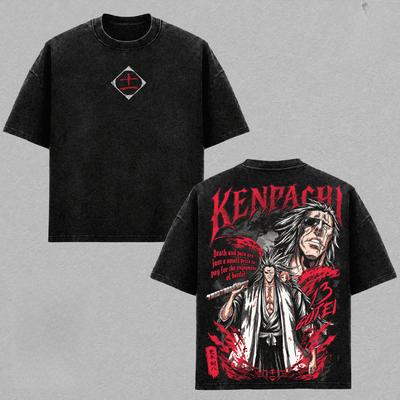 Kenpachi Zaraki BLEACH Anime T-shirt Vintage Washed Oversized T Shirt Short Sleeve 100% Cotton Tees Tops Men Unisex Clothing