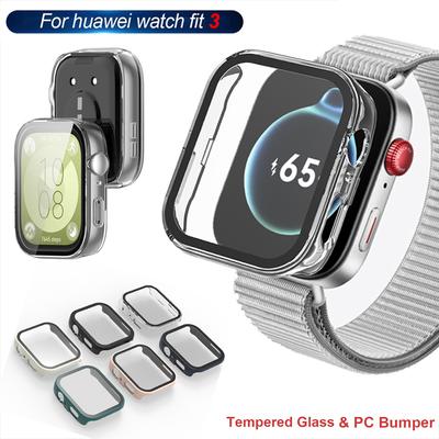 Vetro + custodia per Huawei Watch Fit 3 Proteggi schermo completo Custodia rigida per PC in vetro temperato per Huawei Watch Fit 3