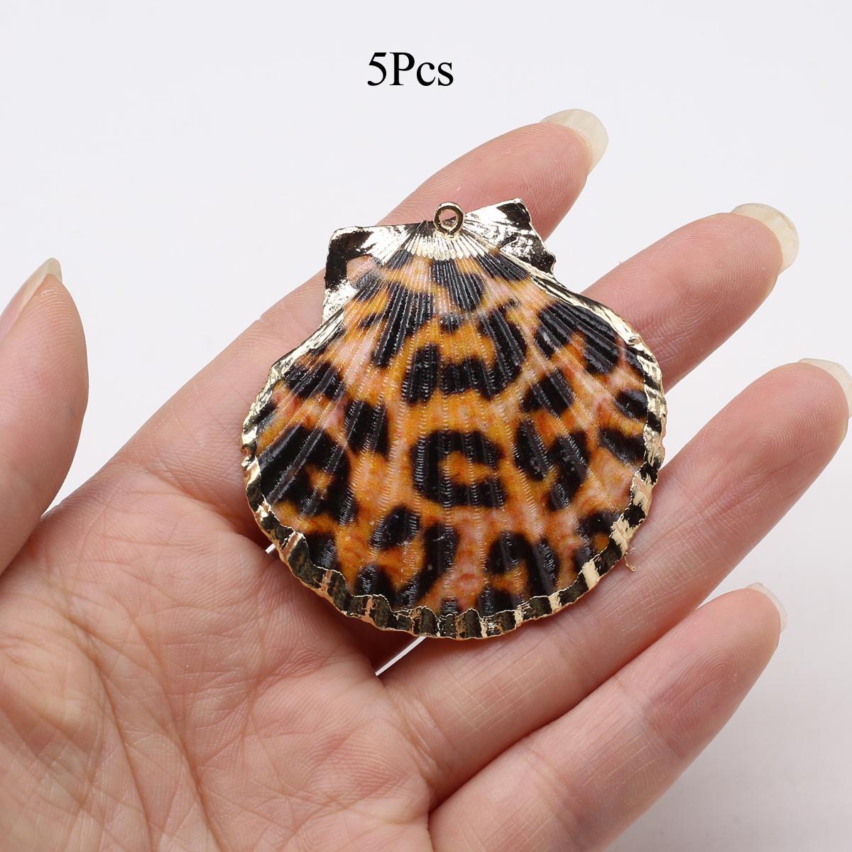 

5 шт., Подвеска из натуральной ракушки с леопардовым принтом, Шармы ручной работы в диком стиле с золотой окантовкой, для DIY аксессуаров для ожерелья, Поделки для изготовления ювелирных изделий, Водный декор 5Pcs/30×40-38×48mm