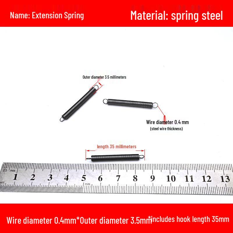 Micro Precision Extension Tension Spring Set with Hooks, 0.4mm Wire Diameter, 3-5mm Outer Diameter