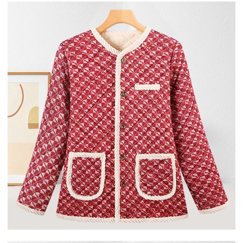 

Новая хлопковая куртка для женщин Зимняя мода Плюс бархат Утолщенная Домашняя одежда Темперамент Среднего возраста Пожилые Матери Носят XXXL красный