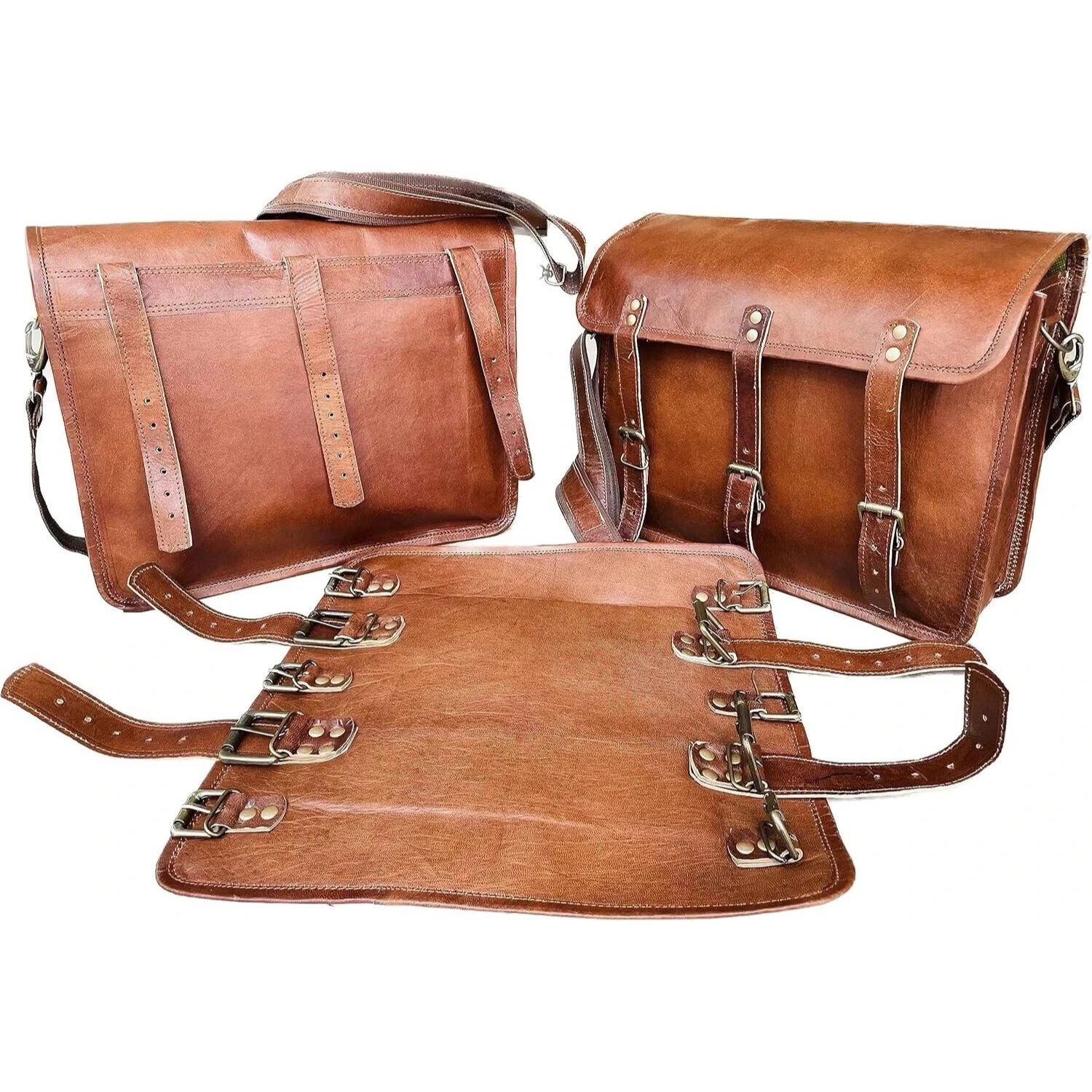 

New Goat Leather Motorcycle Saddle Bags Saddlebag Luggage Bag For Sportster