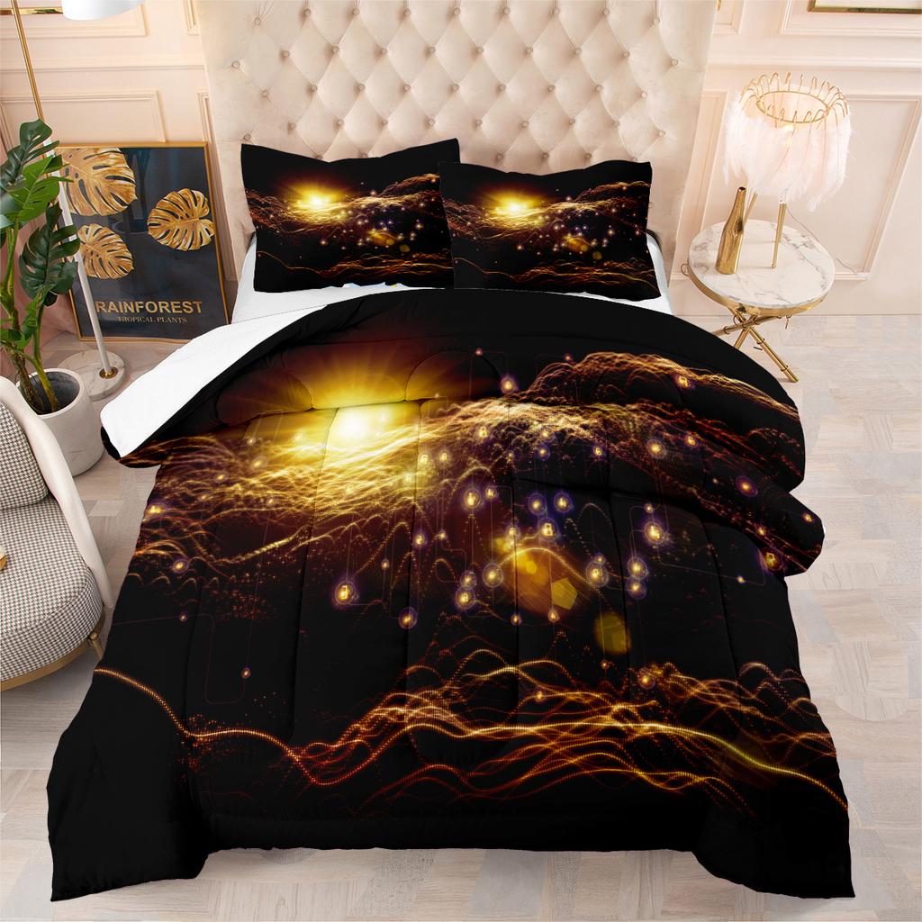 Constellation Starry Sky Universe Planet 3d Digital Printing Feather Silk Quilt Fat Quilt Cover Three-piece Set