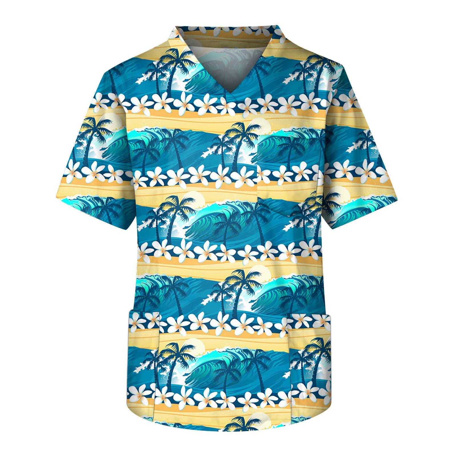 

Мужской топ с короткими рукавами и v-образным вырезом, летний принт, нагрудный карман, топ для ухода за работниками XL