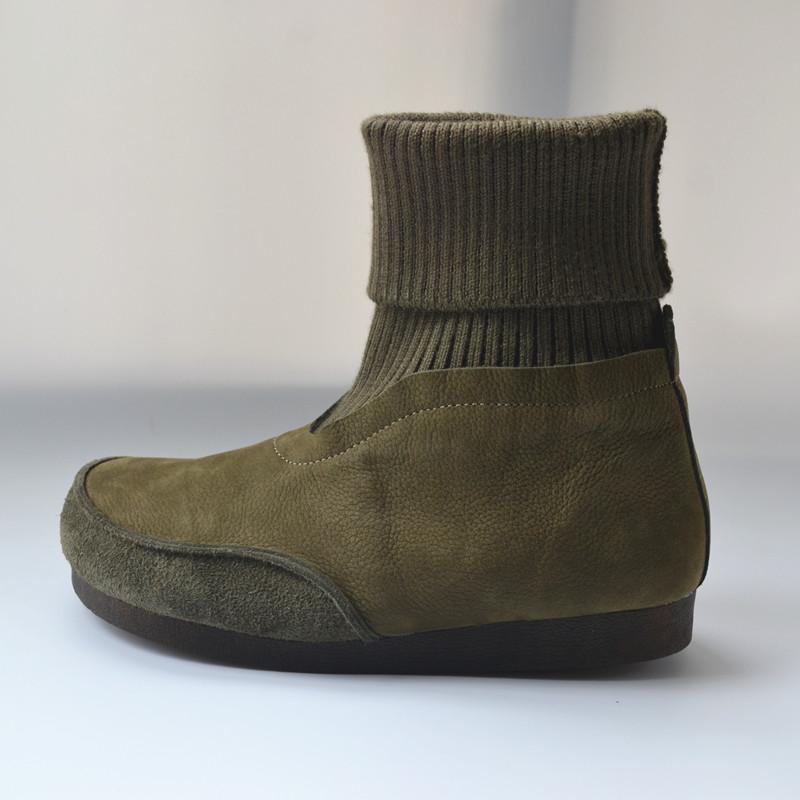 Fashion Vintage Women's Boots Flat Cowhide Ankle Boots Ankle Boots Socks Elastic Shoes