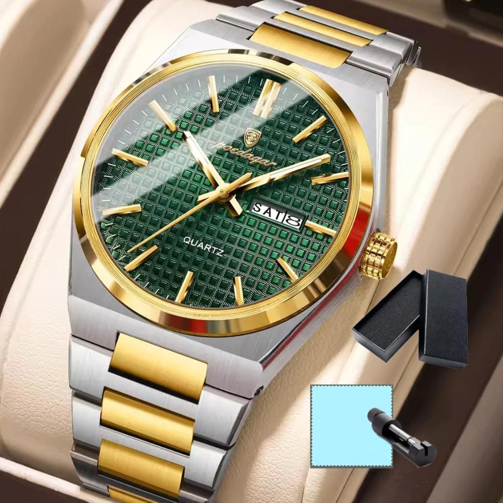 POEDAGAR Luxe Herenhorloge Datum Week Waterdicht Lichtgevend Roestvrij Staal Horloge voor Man Casual Kwarts Horloges Mannelijk Sport+Doos