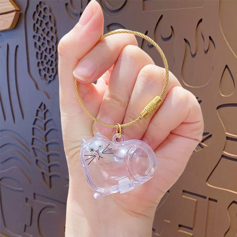 Blue Transparent Cat Hair Gashapon Keychain Storage Capsule