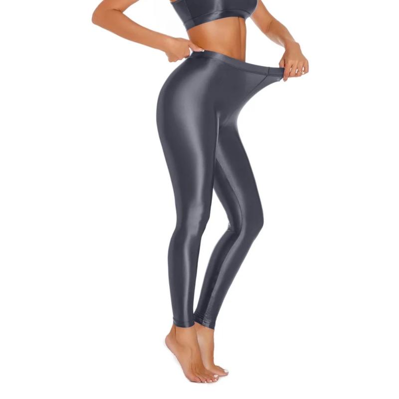 M L XL Übergröße Bein Schlank Strumpfhosen Satin Glänzend Bleistifthosen Damen Fitness Yoga Leggings Öl Glänzend Ohne Füße Party Club Strumpfhosen