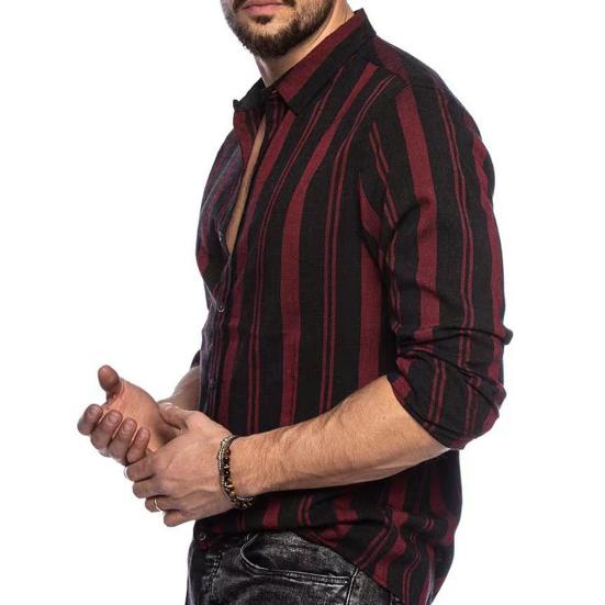 Skjorte for menn Stripete fargematchende turn-down krage Single-breasted cardigan Slim Fit Tynn Myk Pustende Langermet Streetwear Herre-topp