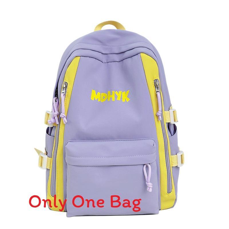 

Nylon Backpack For Teens With Colorful Splicing And Letter Print For Daily Use фиолетовый