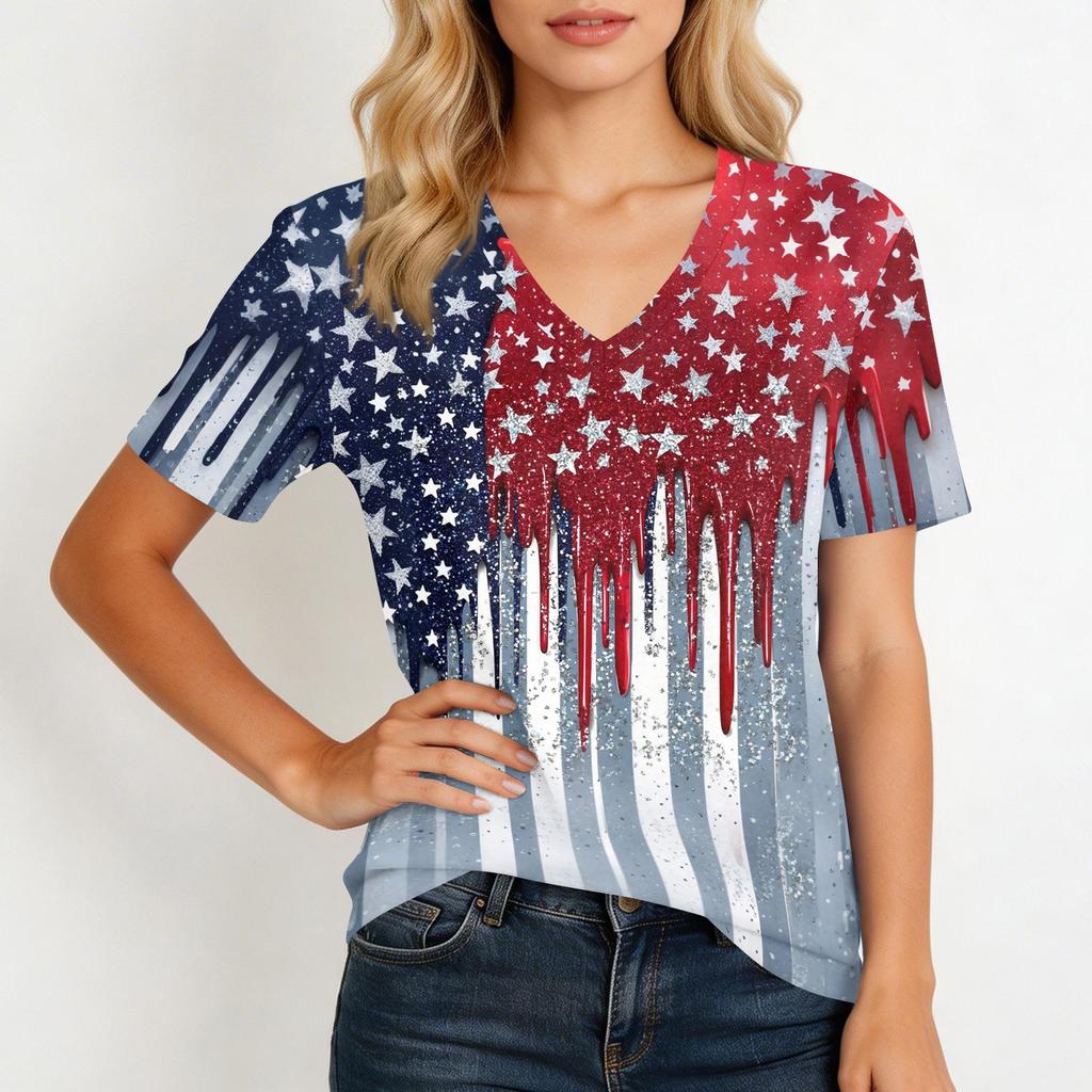 Shirts For Women Trendy V Neck T Shirts Casual Printed Blouse Tops For Women