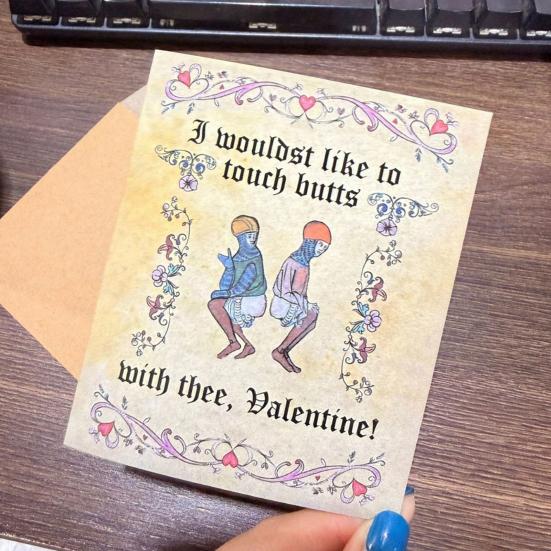 Medieval Valentine's Card with Envelope Vintage Medieval Love Greeting Card with Humorous Phrases Couples Boyfriend Girlfriend Gift