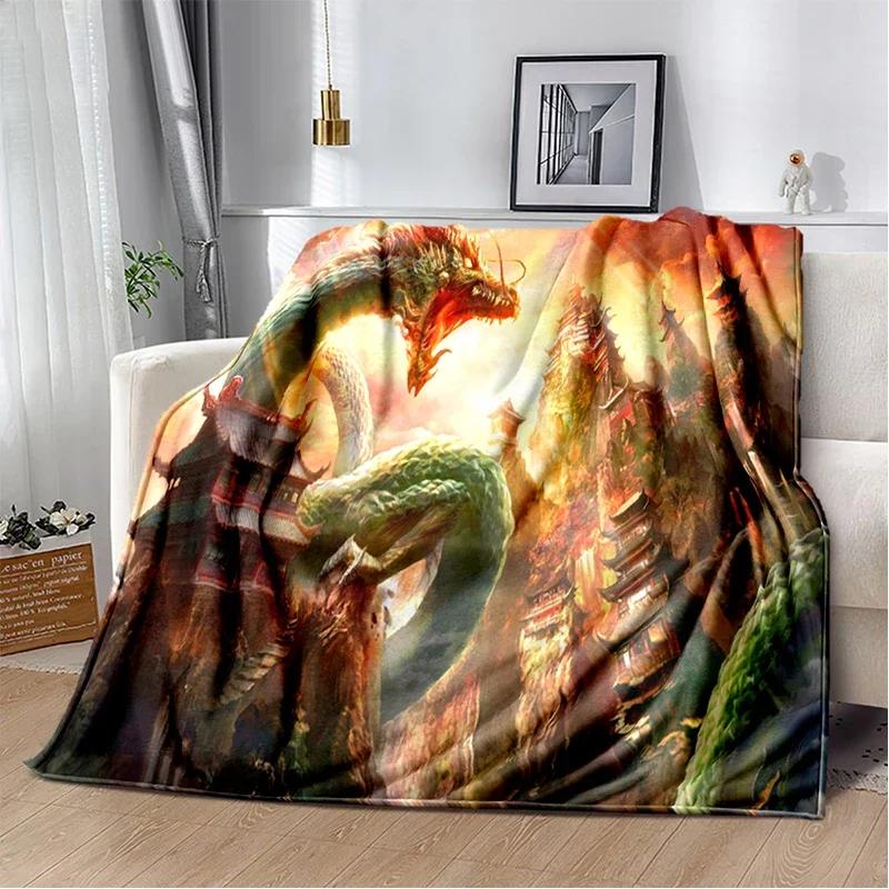 3D Print Chinese Dragon Blanket Soft Sofa Cover Throw Blanket Fleece Tapestry Lightweight Warm Bed Blankets for Bedroom Couch
