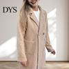 Charming Solid Color Coat Women's Fleece Jacket Lapel Button Closure Fluffy Gown Warm Winter for Women Mid-Length Plush Office Parties Travel Design