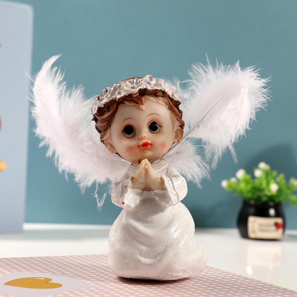 Pair of Cute Little Angel Resin Ornaments Wedding Birthday Decorations Handicraft Gifts for Home Bedroom Decoration