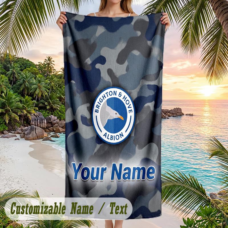 Beach Towel Brighton & Hove Albion Football Print Custom Name Text Soft Towel for Swimming Pool